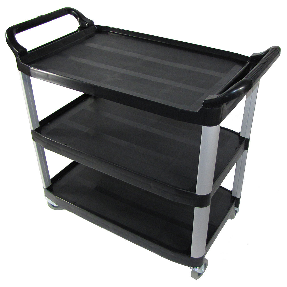 RW Clean Black Plastic Small Heavy-Duty Rolling Utility Cart - 3 Shelves -  32 x 17 x 35 3/4 - 1 count box
